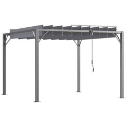 Outsunny 3 x 3(m) Outdoor Pergola with Retractable Roof, Aluminium Louvered Patio Gazebo Canopy, Grey