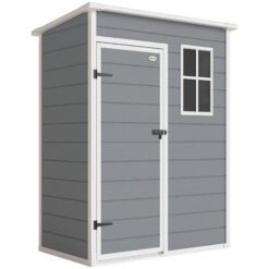 Outsunny 5' x 3' Plastic Garden Shed with Floor, Outdoor Storage Shed with Lockable Door, Window and Vent for Garden, Patio, Grey