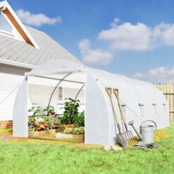Outsunny Poly Tunnel for Garden, Walk-in Polytunnel with Door and Roll Up Windows, 6 x 3 x 2 m, White