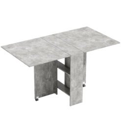 HOMCOM 80-140 cm Folding Dining Table for 4-6 People, Drop Leaf Table with 2-Tier Shelves, Rolling Casters, for Small Spaces, Kitchen, Flat, Dining Room, Cement Grey