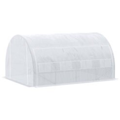 Outsunny 4 x 3 x 2 m Polytunnel Greenhouse with Roll-up Side Walls, Walk-in Grow House Tent with Steel Frame, Reinforced Cover, Zipped Door and 12 Mesh Windows for Garden, White