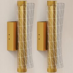 HOMCOM Led Wall Lamp 2 Pack, 9W Modern Indoor Geometric Mesh Wall Light, Colour Temperature Adjustable 3000K/4000K/6500K for Bedroom, Living Room, Hallway, Stairs, Gold Tone