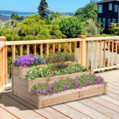 Outsunny 470L Raised Garden Bed, 3-Tier Planter Kit, Elevated Wooden Planters for Garden, Yard & Patio, Wooden Nature