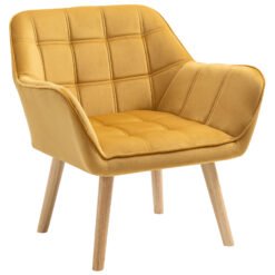 HOMCOM Accent Chair, Velvet Upholstered Vanity Tub Chair with Flared Armrests, Slanted Back, Solid Wood Legs, Comfy Padding Armchair, Home Bedroom Furniture Seating, Yellow