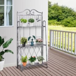 Outsunny 3 Tier Plant Stand Indoor Outdoor, Metal Plant Shelf Flower Display Rack for Potted Plants Garden Balcony Decor, 44 x 25 x 96 cm