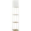 HOMCOM Modern Metal Floor Lamp with Shelves, 3 Layer Shelf Tall Standing Lamp with Fabric Lampshade, Pull Chain Switch for Living Room, Bedroom, Bulb not Included, White