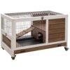 PawHut Wooden Guinea Pig Hutch, 2-Floor Bunny Cage w/ Enclosed Run Area, Brown