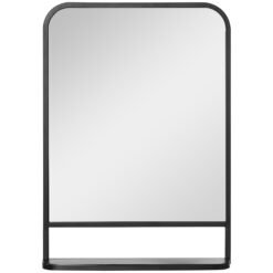 HOMCOM Modern Square Wall Mirror with Storage Shelf, 70 x 50 cm Mirrors for Living Room, Bedroom, Black
