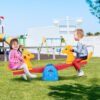 HOMCOM Kids Seesaw Safe Teeter Totter 2 Seats with Easy-Grip Handles, Safe, Indoor Outdoor Living Room Playroom Backyard Equipment, for 1-4 years old Multicolor