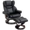 HOMCOM 360° Swivel Recliner Chair with Footstool, PU Leather Manual Recliner Armchair with Footstool, Solid Wood Base, Upholstered Reclining Chair for Living Room, Bedroom, Office, Black