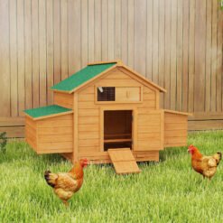 PawHut Wooden Chicken Coop with Nesting Boxes, Tray, for 2-4 Chickens, Yellow