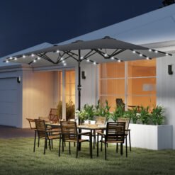Outsunny 4.4m Double-Sided Sun Umbrella Patio Parasol LED Solar Lights Dark Grey
