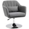 HOMCOM Swivel Accent Chair, Linen Fabric Tub Vanity Chair, Modern Armchair with Adjustable Height and Lumbar Support for Living Room Bedroom Salon Make up Room Dressing Table, Dark Grey