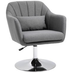 HOMCOM Swivel Accent Chair, Linen Fabric Tub Vanity Chair, Modern Armchair with Adjustable Height and Lumbar Support for Living Room Bedroom Salon Make up Room Dressing Table, Dark Grey