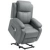 HOMCOM Riser and Recliner Chair with Massage, PU Leather Power Lift Chair for Elderly with Thick and High Back, Headrest, Removable Armrests, Footrest, Side Pockets, Electric Lift Armchair, Grey