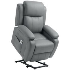 HOMCOM Riser and Recliner Chair with Massage, PU Leather Power Lift Chair for Elderly with Thick and High Back, Headrest, Removable Armrests, Footrest, Side Pockets, Electric Lift Armchair, Grey