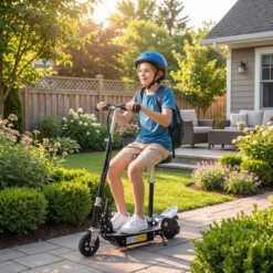 HOMCOM Foldable Powered Scooter with Adjustable Seat, Brake, Black