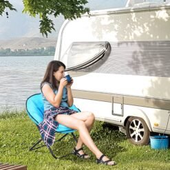 Outsunny Camping Moon Chair, Portable Folding Camping Chair for Adults with Wide Padded Oxford Seat for Outdoor Camp, Travel, Fishing, Beach, Blue