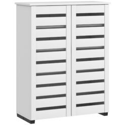 HOMCOM Narrow Shoe Cabinet for Entryway, 5-Tier Slim Shoe Storage Cabinet with 2 Slatted Doors and Adjustable Shelves