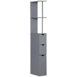 HOMCOM Tall Bathroom Cabinet, Freestanding Slim Bathroom Storage Cabinet with 2-Tier Open Shelf and 2 Drawers for Small Space, Narrow Cupboard Storage Unit, Grey