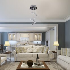 HOMCOM Metal Crystal Ceiling Light Chandelier Elegant Pendant Lamp Living Room Stairway Spiral Rain Drop Pendant Lamp Silver