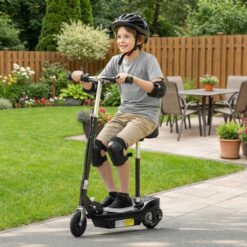 HOMCOM Powered Electric Scooter Ride-On, with Brakes, Adjustable Seat, Adjustable Handlebars, Black