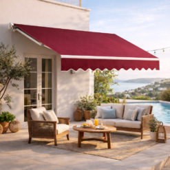 Outsunny 3 x 2.5m Manual Retractable Awning for Patio 45-75° Sun Canopy with Waterproof Fabric - Wine Red