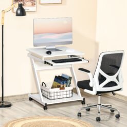 HOMCOM Mobile Computer Desk, Z-Shaped Writing Desk, PC Table for Small Spaces, Workstation with 4 Wheels & Sliding Keyboard for Home Office, Easy Assembly, White