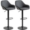 HOMCOM Adjustable Bar Stools Set of 2, Swivel PU Leather Barstools with Backrest & Footrest, Black