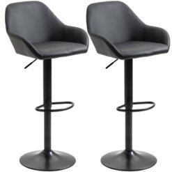 HOMCOM Adjustable Bar Stools Set of 2, Swivel PU Leather Barstools with Backrest & Footrest, Black