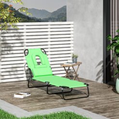 Outsunny Folding Sun Lounger with Face Hole, 4-Position Adjustable Backrest Garden Recliner Chair Sunbed, Outdoor Lounge Chair with 600 D Oxford Cloth Seat, Pillow for Beach, Green
