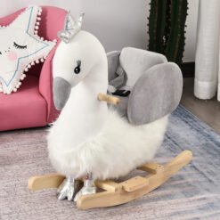 HOMCOM Kids Rocking Horse, Children Plush Ride On Swan Animal Rocker w/ Sound, Wood Base Seat, Seat Belt, Baby Toy Rocker for Toddler 18 - 36 Months, White and Grey