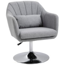 HOMCOM Swivel Accent Chair, Linen Fabric Tub Vanity Chair, Modern Armchair with Adjustable Height and Lumbar Support for Living Room Bedroom Salon Make up Room Dressing Table, Light Grey