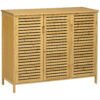 HOMCOM Rustic Shoe Cabinet, 3 Door Shoe Storage Cabinet with 8 Shelves, Natural Wood Finish