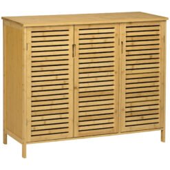 HOMCOM Rustic Shoe Cabinet, 3 Door Shoe Storage Cabinet with 8 Shelves, Natural Wood Finish