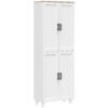 HOMCOM Freestanding Kitchen Cupboard, 4-Door Storage Cabinet Organizer with Adjustable Shelves White Embossed Wood Grain