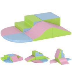 HOMCOM 6 Piece Soft Play Equipment for Kids Climb and Crawl, Pink