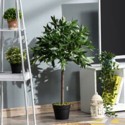Outsunny Artificial Bay Laurel Topiary Trees w/ Pot Fake, Set Of 2 90cm/3FT Indoor Greenery Plant Home Office Garden Decor Green