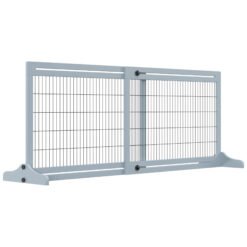 PawHut Freestanding Dog Gate, Foldable Pet Fence, Indoor Wood Barrier, Stair Gate with Support Feet, for Doorway, Hallway, Small and Medium Dogs, 69H x 104-180 cm, Blue-grey