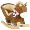 HOMCOM Kids Rocking Horse, with Secure Harness, Sounds, Foot Pedals - Brown