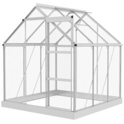 Outsunny 6 x 6ft Walk-In Greenhouse, Polycarbonate Greenhouse with Sliding Door and Aluminium Frame, Silver