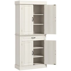 HOMCOM Tall Kitchen Cupboard, Kitchen Pantry Cabinet with Drawer, Shelves, Cream White