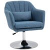 HOMCOM Swivel Accent Chair, Linen Fabric Tub Vanity Chair, Modern Armchair with Adjustable Height and Lumbar Support for Living Room Bedroom Salon Make up Room Dressing Table, Blue