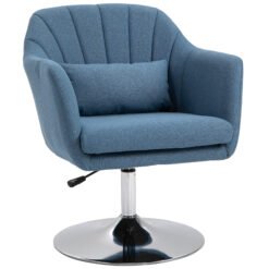 HOMCOM Swivel Accent Chair, Linen Fabric Tub Vanity Chair, Modern Armchair with Adjustable Height and Lumbar Support for Living Room Bedroom Salon Make up Room Dressing Table, Blue