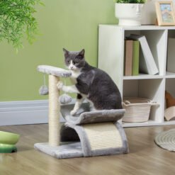 PawHut Cat Tree, Cat Tower for Kittens with Rotatable Top Bar, Sisal Scratching Post, Tunnel, Dangling Balls - Grey