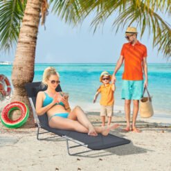 Outsunny Folding Sun Lounger for Garden, Texteline Reclining Sun Bed with 5 Position Adjustable Backrest, Headrest, Portable Garden Lounger Recliner Chair for Beach, Patio, Camp, Black