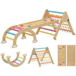 AIYAPLAY 8-in-1 Toddler Climbing Frame, Indoor Play Triangle Set with Slide, Arch and Triangle Ladder, Multicolour