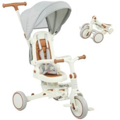 AIYAPLAY 5 in 1 Kids Trike with Adjustable Backrest, Toddler Tricycle with Push Handlebar, Adjustable Backrest, Pink