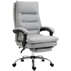 Vinsetto Office Chair with Footrest, Double Padding Ergonomic Desk Chair with 6-Point Vibration Massage and Back Heating, Microfibre Fabric with 135° Reclining Back, Grey