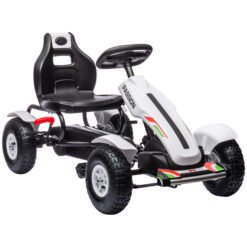 HOMCOM Pedal Go Kart, Kids Ride On Racer with Adjustable Seat, Inflatable Rubber Tyres, Handbrake for Ages 5-12 Years - White